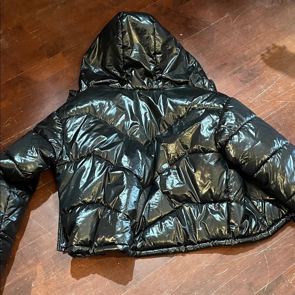 Love & Sports Glossy Black Puffer Jacket - Shiny Finish - Picture 9 of 13